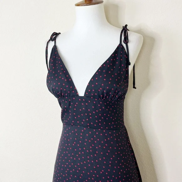 Reformation Talita Midi Dress Navy Blue and Red Tie Shoulders - Picture 7 of 15